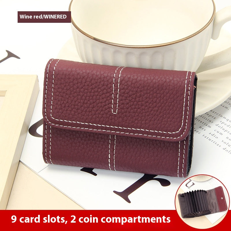 Large Capacity Women's Key Chain First Layer Cowhide Card Holder Wallet