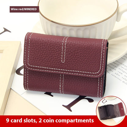 Large Capacity Women's Key Chain First Layer Cowhide Card Holder Wallet