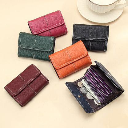 Large Capacity Women's Key Chain First Layer Cowhide Card Holder Wallet