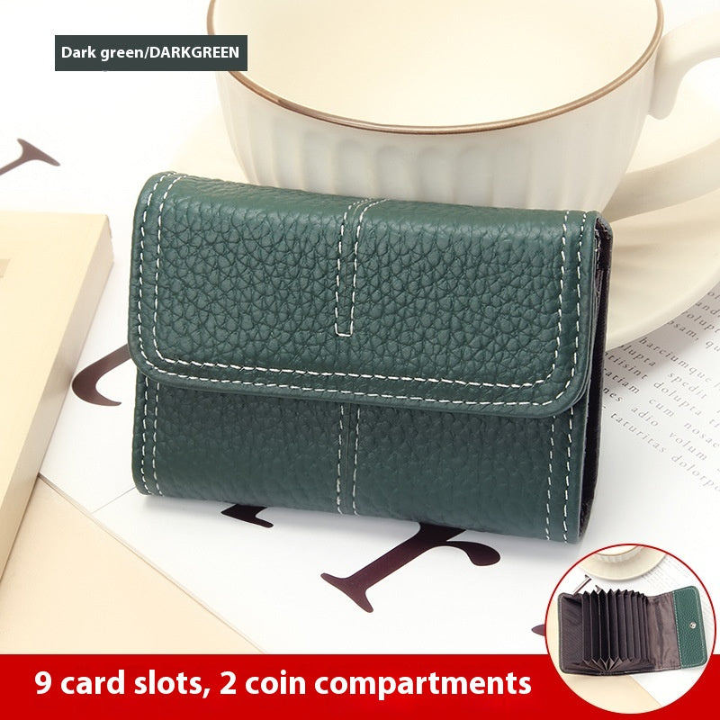 Large Capacity Women's Key Chain First Layer Cowhide Card Holder Wallet