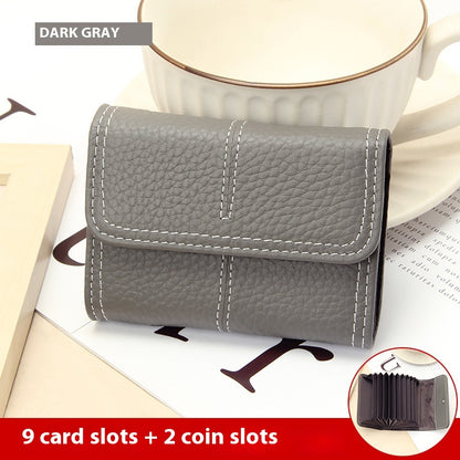 Large Capacity Women's Key Chain First Layer Cowhide Card Holder Wallet