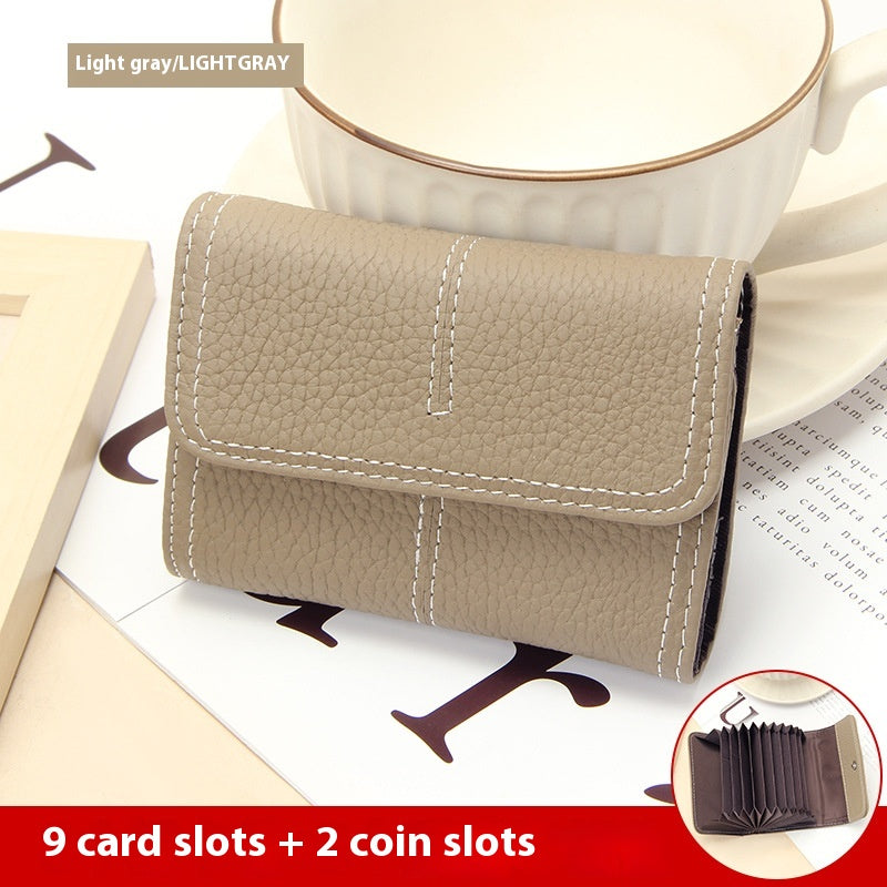 Large Capacity Women's Key Chain First Layer Cowhide Card Holder Wallet