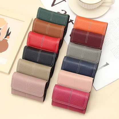 Large Capacity Women's Key Chain First Layer Cowhide Card Holder Wallet