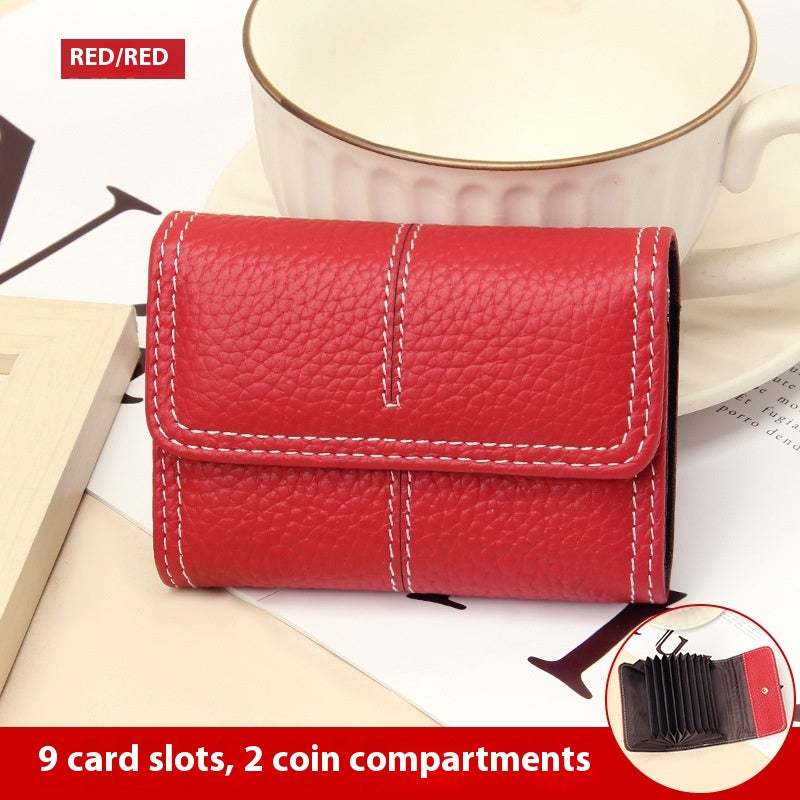 Large Capacity Women's Key Chain First Layer Cowhide Card Holder Wallet