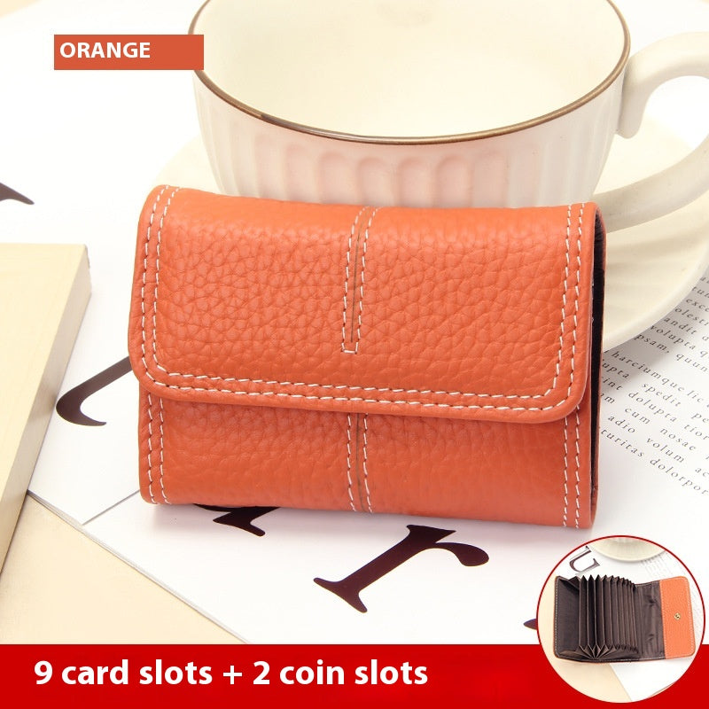 Large Capacity Women's Key Chain First Layer Cowhide Card Holder Wallet