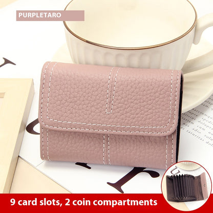 Large Capacity Women's Key Chain First Layer Cowhide Card Holder Wallet