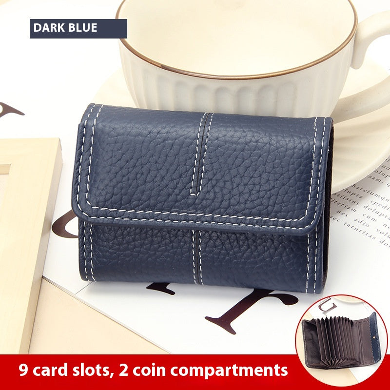 Large Capacity Women's Key Chain First Layer Cowhide Card Holder Wallet