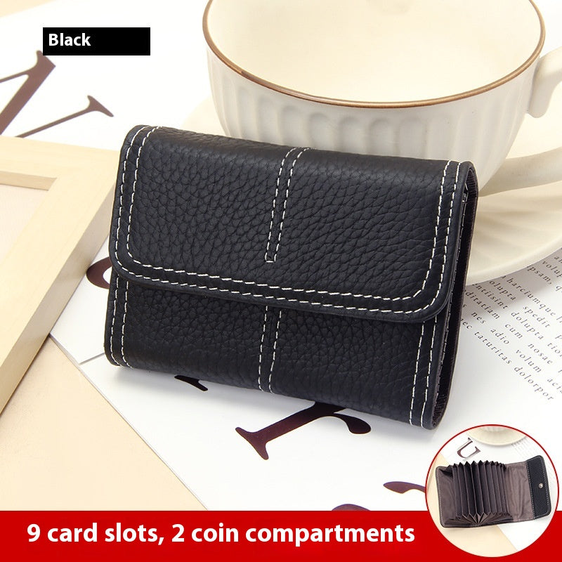 Large Capacity Women's Key Chain First Layer Cowhide Card Holder Wallet