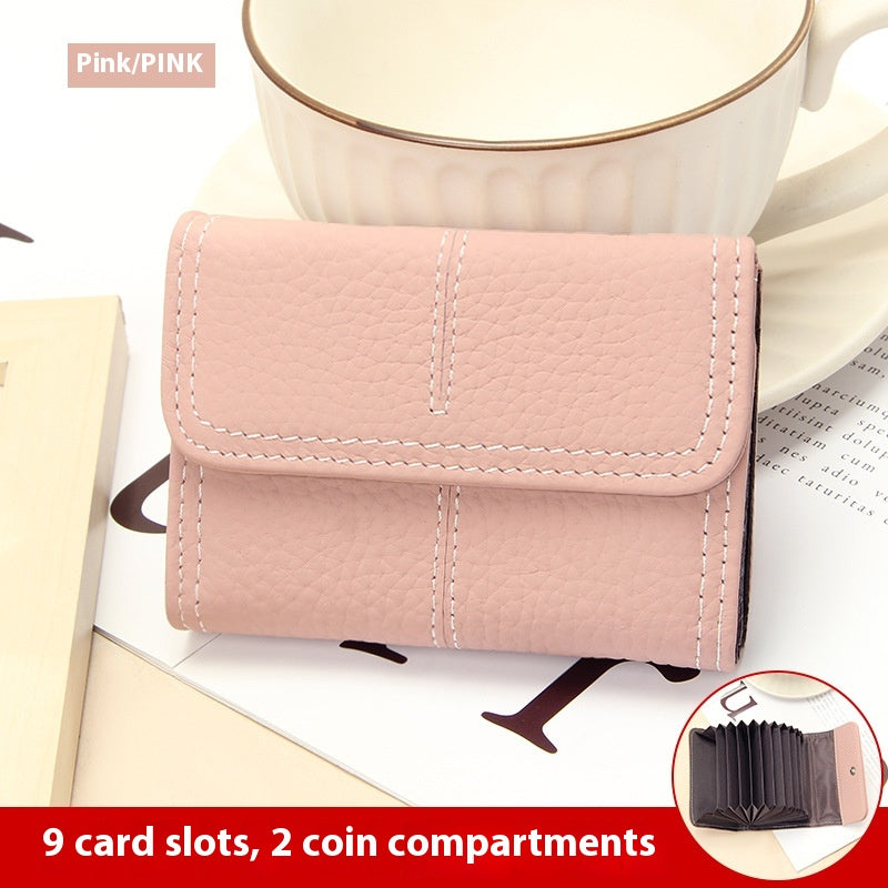 Large Capacity Women's Key Chain First Layer Cowhide Card Holder Wallet