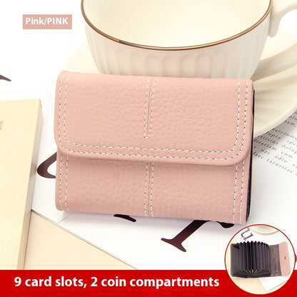 Large Capacity Women's Key Chain First Layer Cowhide Card Holder Wallet
