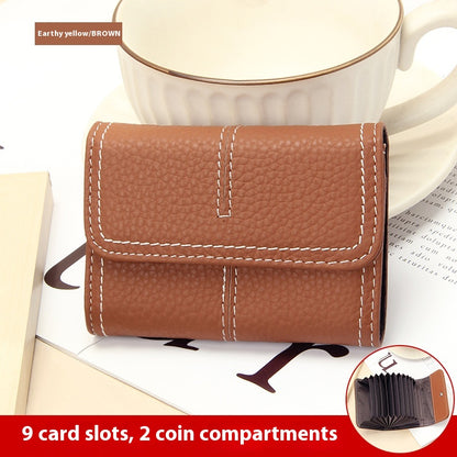 Large Capacity Women's Key Chain First Layer Cowhide Card Holder Wallet